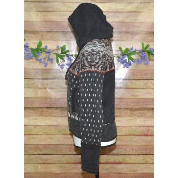 Free People Ladies Gray On My Way Hoodie Knit Sweater Size XS Mixed Print Wool - Picture 7 of 15
